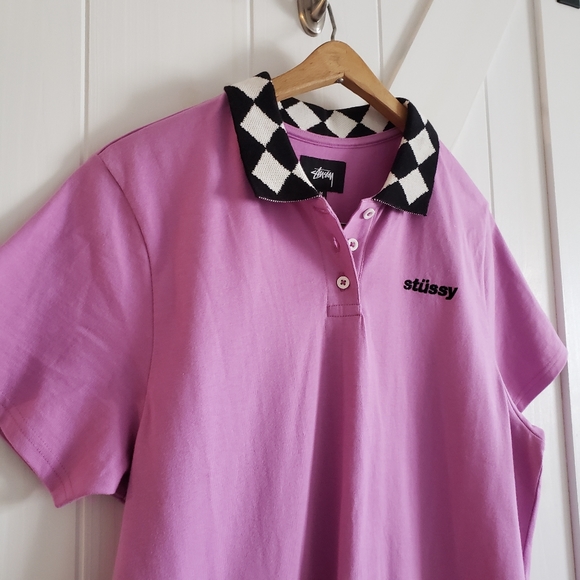 Stussy Memphis Collar Shirt Dress Pink Medium Urban Outfitters - Picture 2 of 6